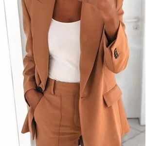 Rust-Orange Two-Piece Suit: Blazer & High-Waisted Trousers, Size XL